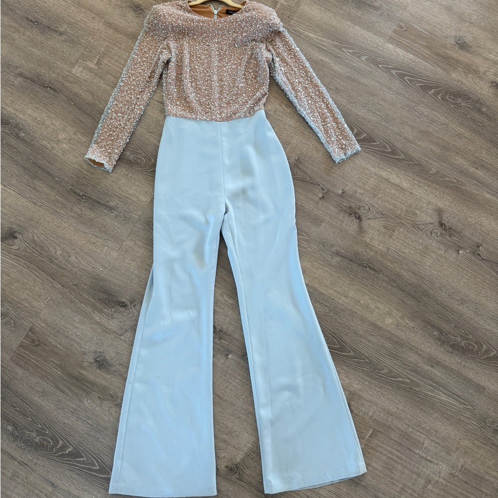 NADINE MERABI Beige and Light Blue Jumpsuit